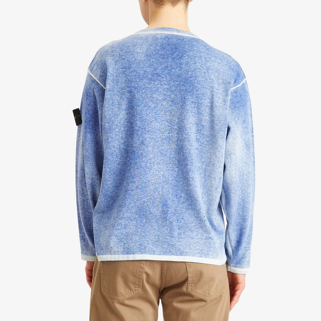 Stone Island Men's Raw Hand Sprayed Crew Neck Jumper Blue Marine